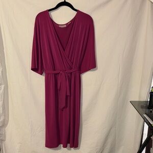 Avenue Magenta V-Neck Wrap Dress with Self-Tie